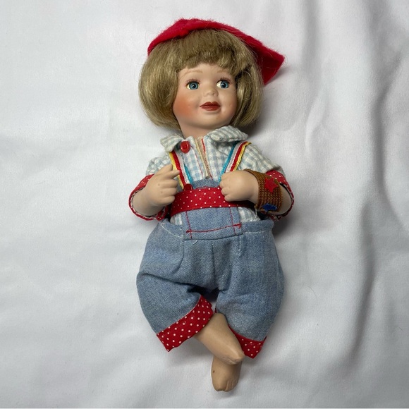 Vintage Other - Vintage Porcelain Doll with Red and Blue Outfit